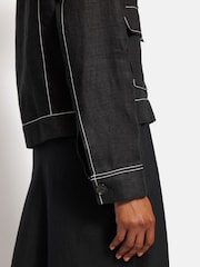 Jigsaw Black 100% Linen Cropped Utility Jacket - Image 6 of 6