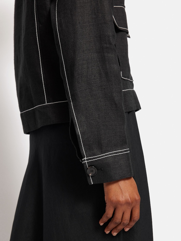 Jigsaw Black 100% Linen Cropped Utility Jacket - Image 6 of 6