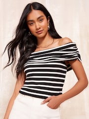Friends Like These Black/White Stripe Bardot Top - Image 1 of 4