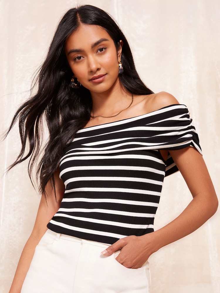 Friends Like These Black/White Stripe Bardot Top - Image 1 of 4