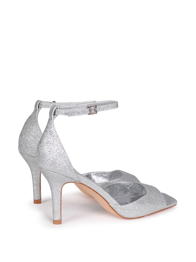 Linzi Silver Jolie Glitter Square Toe Heeled Sandals - Image 4 of 4