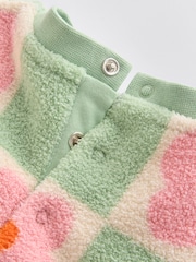 Green/Pink Checkerboard Flowers Cosy Fleece Baby Jumper & Joggers Set - Image 11 of 13