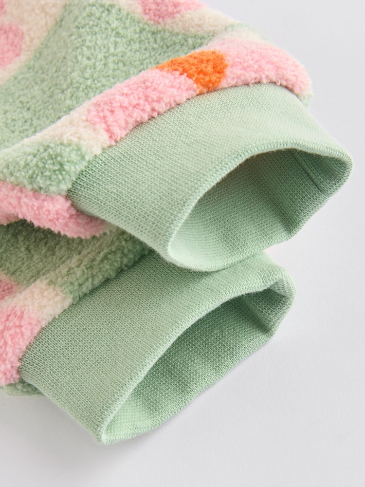 Green/Pink Checkerboard Flowers Cosy Fleece Baby Jumper & Joggers Set - Image 13 of 13