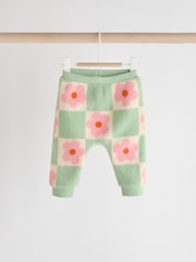 Green/Pink Checkerboard Flowers Cosy Fleece Baby Jumper & Joggers Set - Image 5 of 13