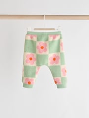 Green/Pink Checkerboard Flowers Cosy Fleece Baby Jumper & Joggers Set - Image 6 of 13
