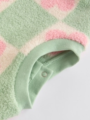 Green/Pink Checkerboard Flowers Cosy Fleece Baby Jumper & Joggers Set - Image 9 of 13