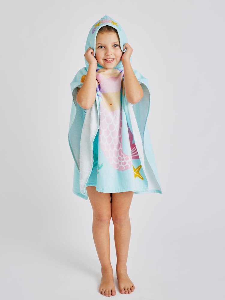 Catherine Lansfield Blue Mermaid Hooded Poncho 100% Cotton Towel - Image 2 of 5