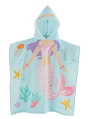 Catherine Lansfield Blue Mermaid Hooded Poncho 100% Cotton Towel - Image 5 of 5