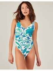 Accessorize Blue Fan Print Swimsuit - Image 1 of 3