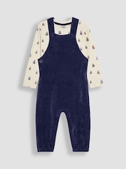 JoJo Maman Bébé Navy Appliqué Dungarees & Print Top Set - Image 1 of 7