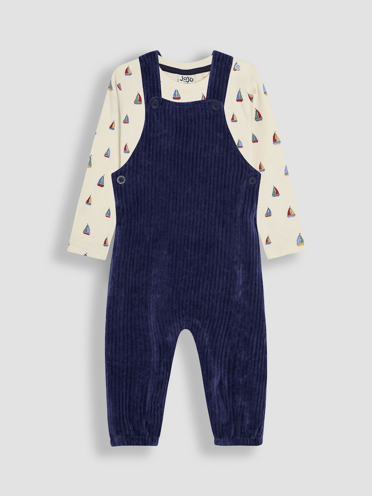 JoJo Maman Bébé Navy Appliqué Dungarees & Print Top Set - Image 1 of 7