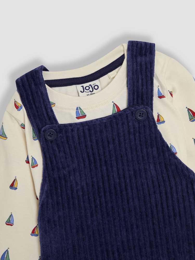 JoJo Maman Bébé Navy Appliqué Dungarees & Print Top Set - Image 6 of 7