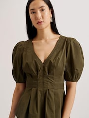 Ted Baker Green Burdur Stitch Detail Puff Sleeve Top - Image 2 of 8