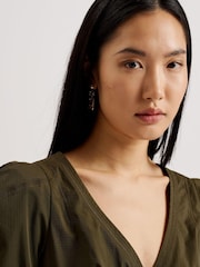 Ted Baker Green Burdur Stitch Detail Puff Sleeve Top - Image 6 of 8