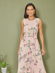 Yumi Pink Floral Print Midi Skater Dress - Image 1 of 4