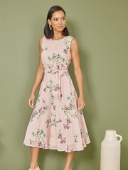 Yumi Pink Floral Print Midi Skater Dress - Image 2 of 4