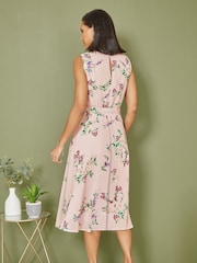 Yumi Pink Floral Print Midi Skater Dress - Image 3 of 4