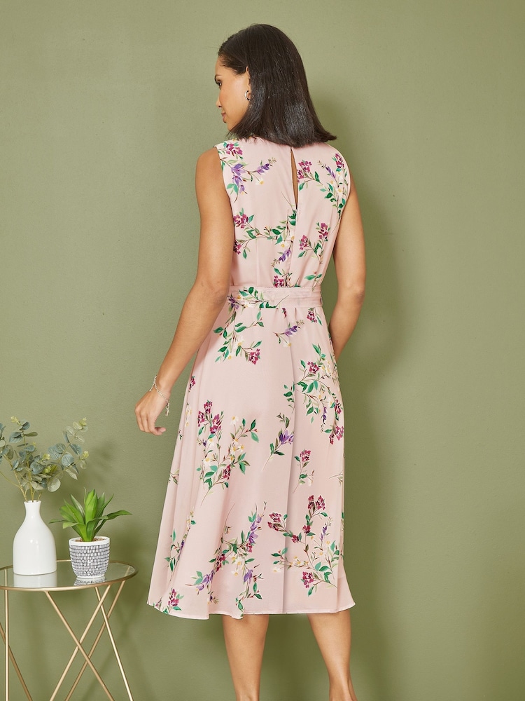 Yumi Pink Floral Print Midi Skater Dress - Image 3 of 4