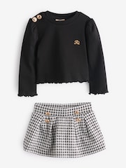 River Island Black Girls Military 100% Cotton Top And Skirt Set - Image 2 of 3