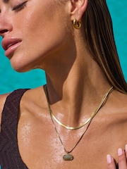 Gold Tone Stainless Steel 2 Row Necklace With Semi Precious Stone Detail - Image 1 of 9