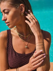 Gold Tone Stainless Steel 2 Row Necklace With Semi Precious Stone Detail - Image 2 of 9
