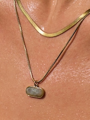 Gold Tone Stainless Steel 2 Row Necklace With Semi Precious Stone Detail - Image 3 of 9