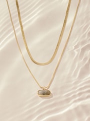 Gold Tone Stainless Steel 2 Row Necklace With Semi Precious Stone Detail - Image 4 of 9