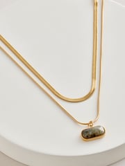 Gold Tone Stainless Steel 2 Row Necklace With Semi Precious Stone Detail - Image 5 of 9