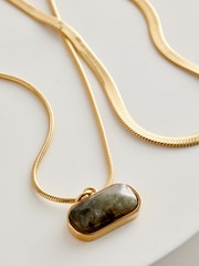 Gold Tone Stainless Steel 2 Row Necklace With Semi Precious Stone Detail - Image 6 of 9