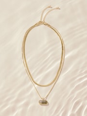 Gold Tone Stainless Steel 2 Row Necklace With Semi Precious Stone Detail - Image 7 of 9