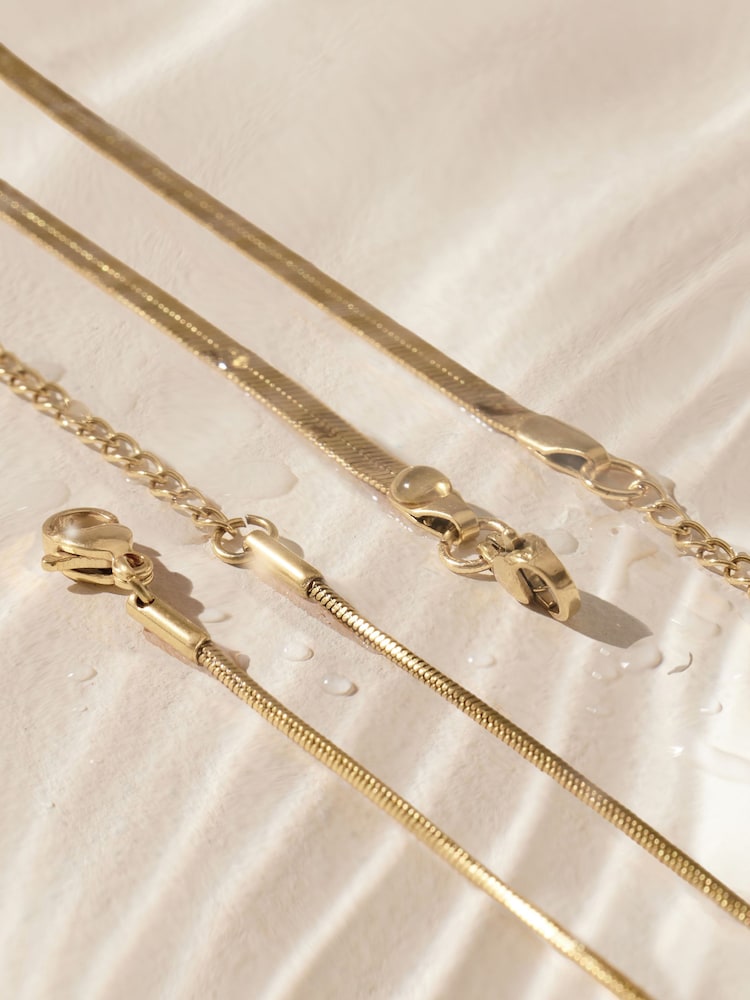 Gold Tone Stainless Steel 2 Row Necklace With Semi Precious Stone Detail - Image 9 of 9