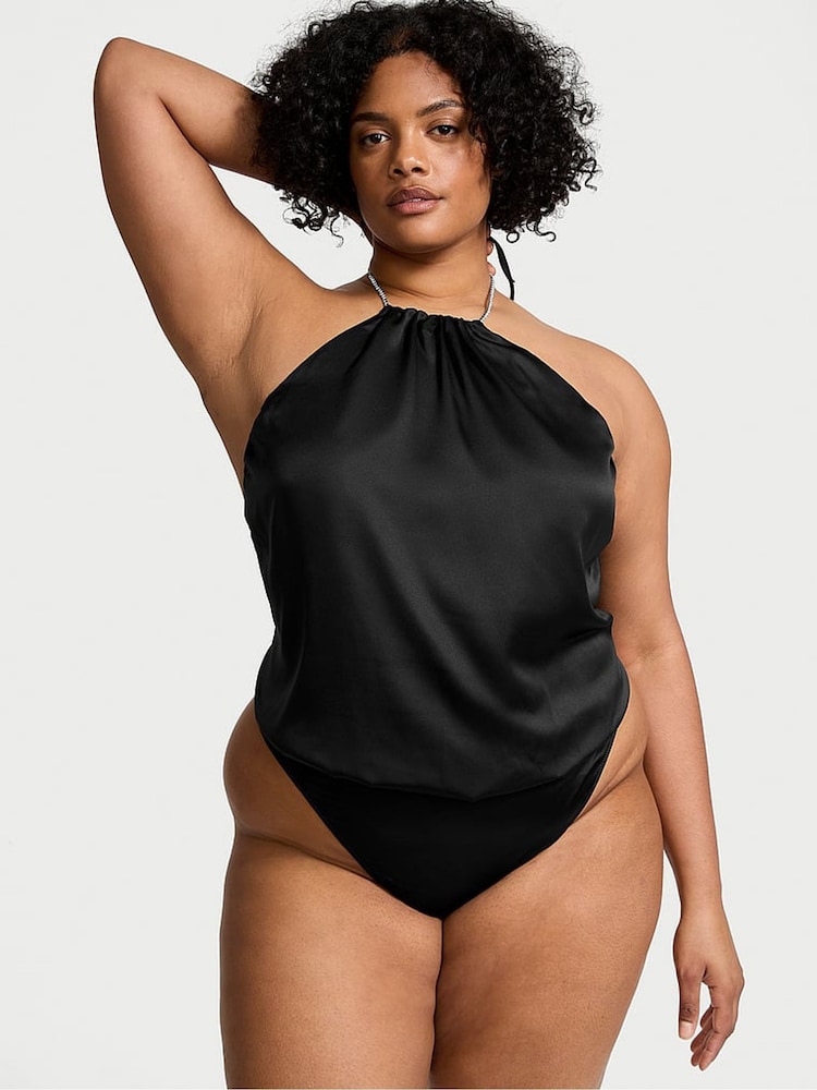 Victoria's Secret Black Twinkle Strap Satin Bodysuit - Image 1 of 3