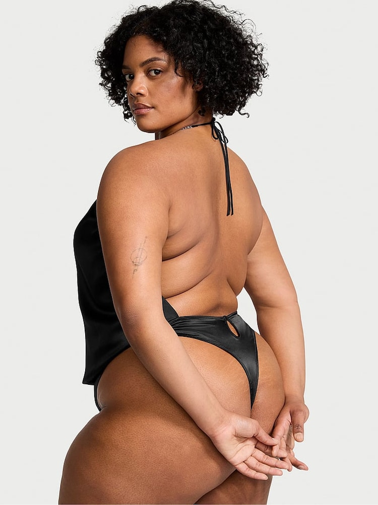 Victoria's Secret Black Twinkle Strap Satin Bodysuit - Image 2 of 3