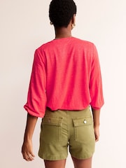 Boden Red Gathered Neck Linen Jersey Top - Image 2 of 5