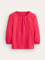 Boden Red Gathered Neck Linen Jersey Top - Image 5 of 5