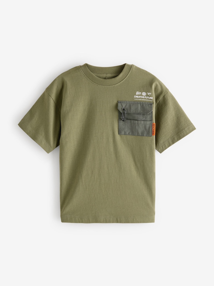 Khaki Green Relaxed Fit Short Sleeve Utility 100% Cotton T-Shirt (3-16yrs) - Image 1 of 4