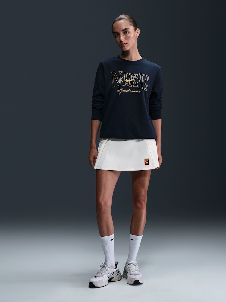 Nike Navy Club Fleece Pull-Over Crew-Neck Logo Sweatshirt - Image 1 of 6