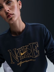 Nike Navy Club Fleece Pull-Over Crew-Neck Logo Sweatshirt - Image 3 of 6