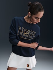 Nike Navy Club Fleece Pull-Over Crew-Neck Logo Sweatshirt - Image 5 of 6