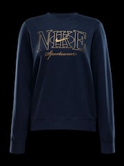 Nike Navy Club Fleece Pull-Over Crew-Neck Logo Sweatshirt - Image 6 of 6