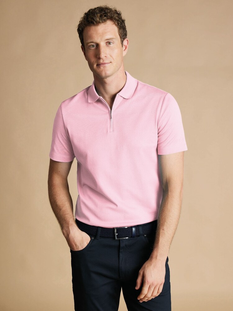 Charles Tyrwhitt Pink Cool Popcorn 100% Cotton Polo Shirt - Image 1 of 6