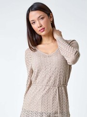 Roman Natural Pointelle Tassel Detail Knit Top - Image 2 of 5