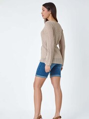 Roman Natural Pointelle Tassel Detail Knit Top - Image 3 of 5