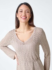 Roman Natural Pointelle Tassel Detail Knit Top - Image 4 of 5