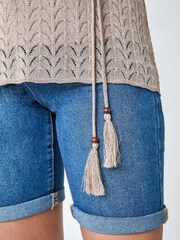 Roman Natural Pointelle Tassel Detail Knit Top - Image 5 of 5