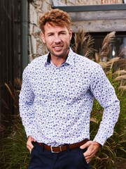 Raging Bull Blue 100% Cotton Long Sleeve Flower Pattern Poplin Shirt - Image 1 of 8