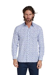 Raging Bull Blue 100% Cotton Long Sleeve Flower Pattern Poplin Shirt - Image 2 of 8