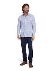Raging Bull Blue 100% Cotton Long Sleeve Flower Pattern Poplin Shirt - Image 4 of 8