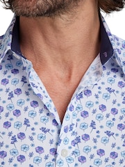 Raging Bull Blue 100% Cotton Long Sleeve Flower Pattern Poplin Shirt - Image 6 of 8