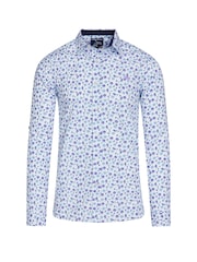 Raging Bull Blue 100% Cotton Long Sleeve Flower Pattern Poplin Shirt - Image 7 of 8